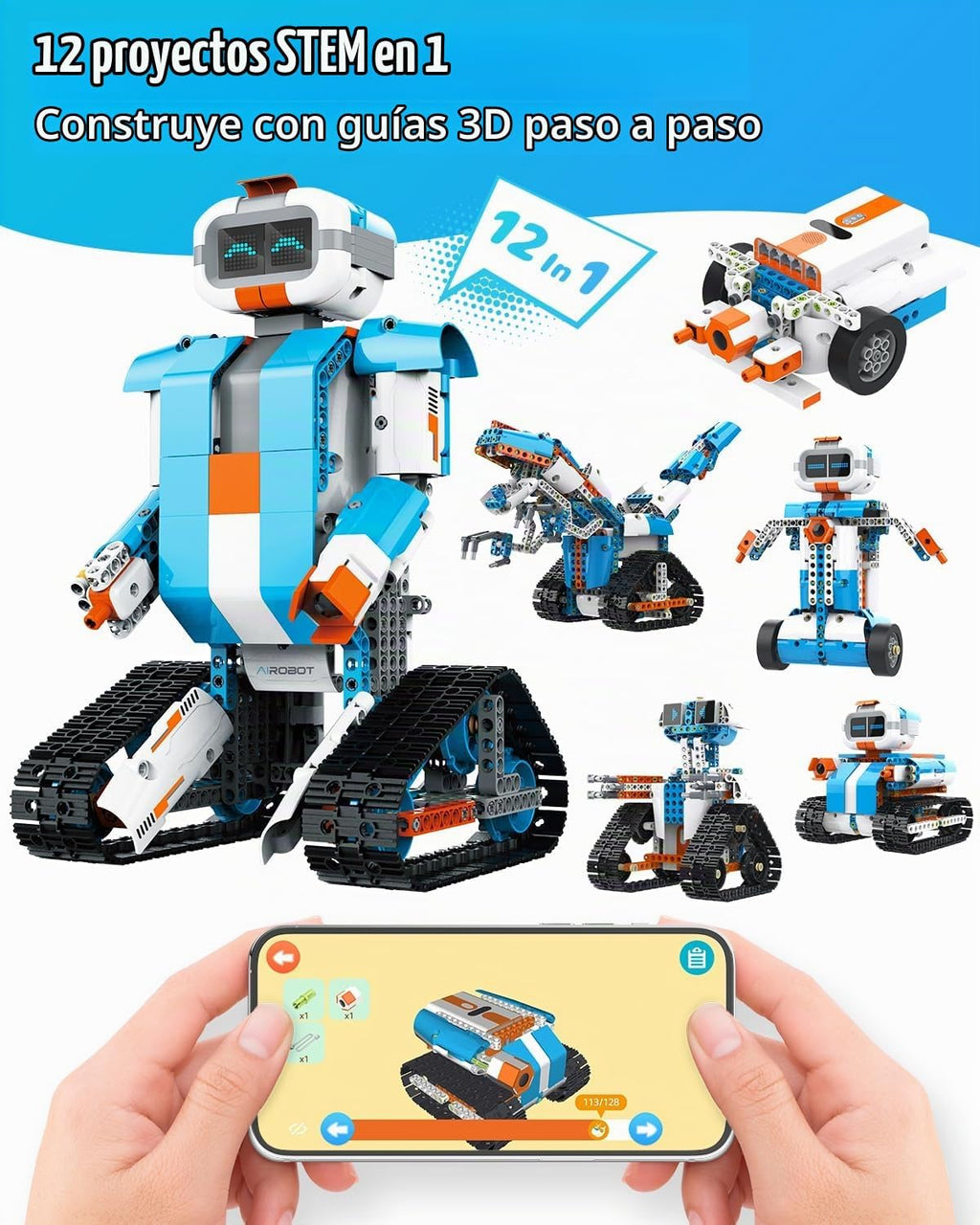 WhalesBot E7 Pro - Kit de robot de codificación y control remoto para niños de 8 años en adelante, programación Scratch y modular, set de juguete educativo de ingeniería científica con controlador