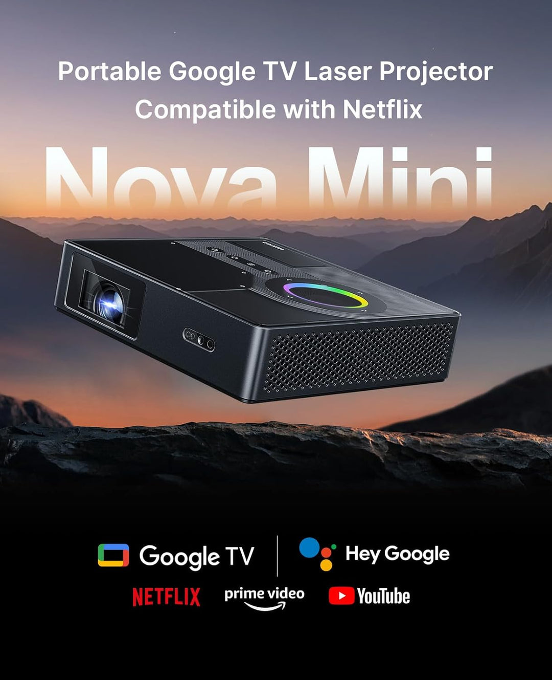 NexiGo Nova Mini, proyector láser portátil, Google TV con Netflix,...