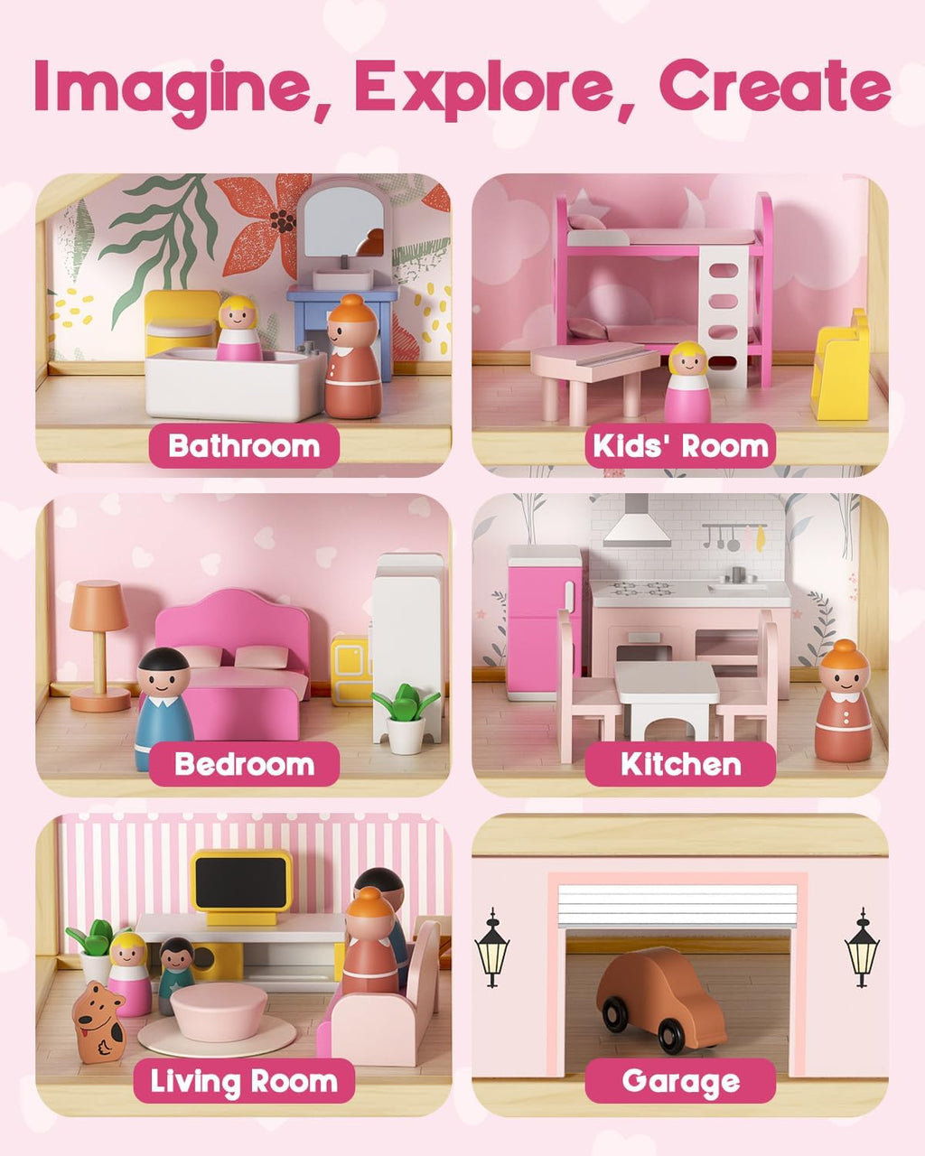 Casa de muñecas de madera para niñas y niños de 3 a 8 años, casa de