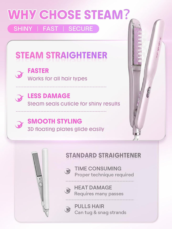 SHEGLAM Steam Flat Iron Hair Straightener 1.5" Ceramic Flat Iron wi...