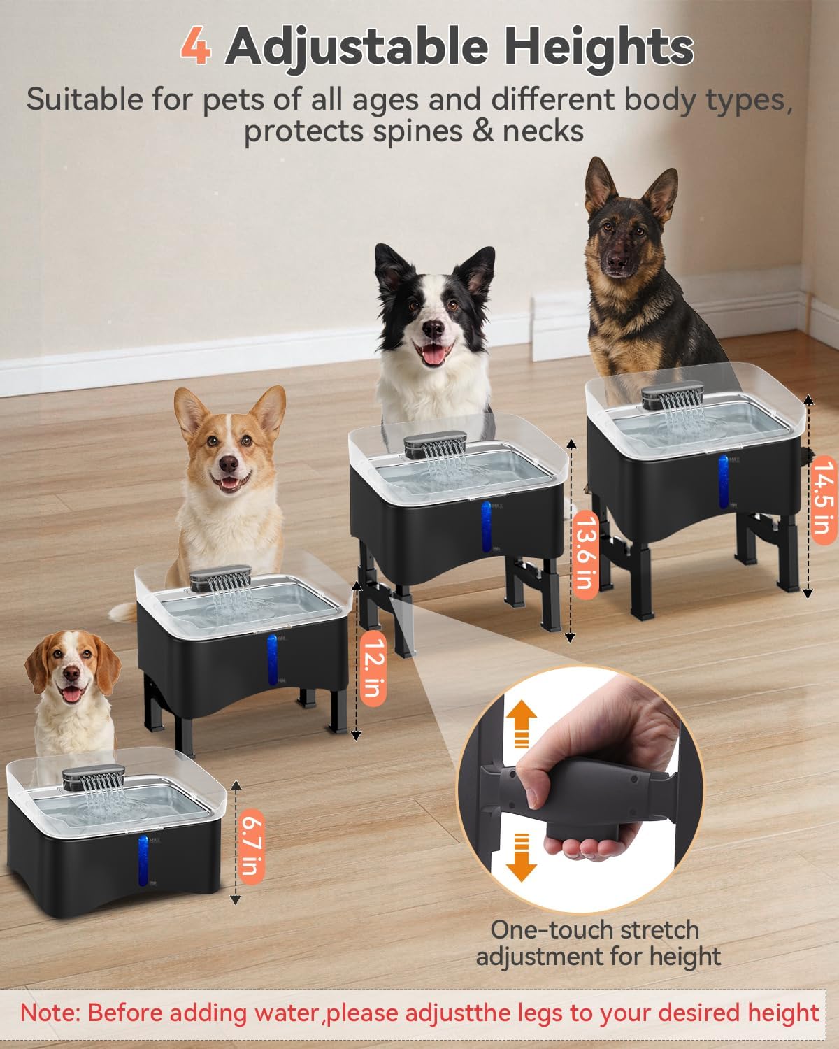 UPSKY Fuente de agua elevada para perros sin derrames de 11L con 4 alturas