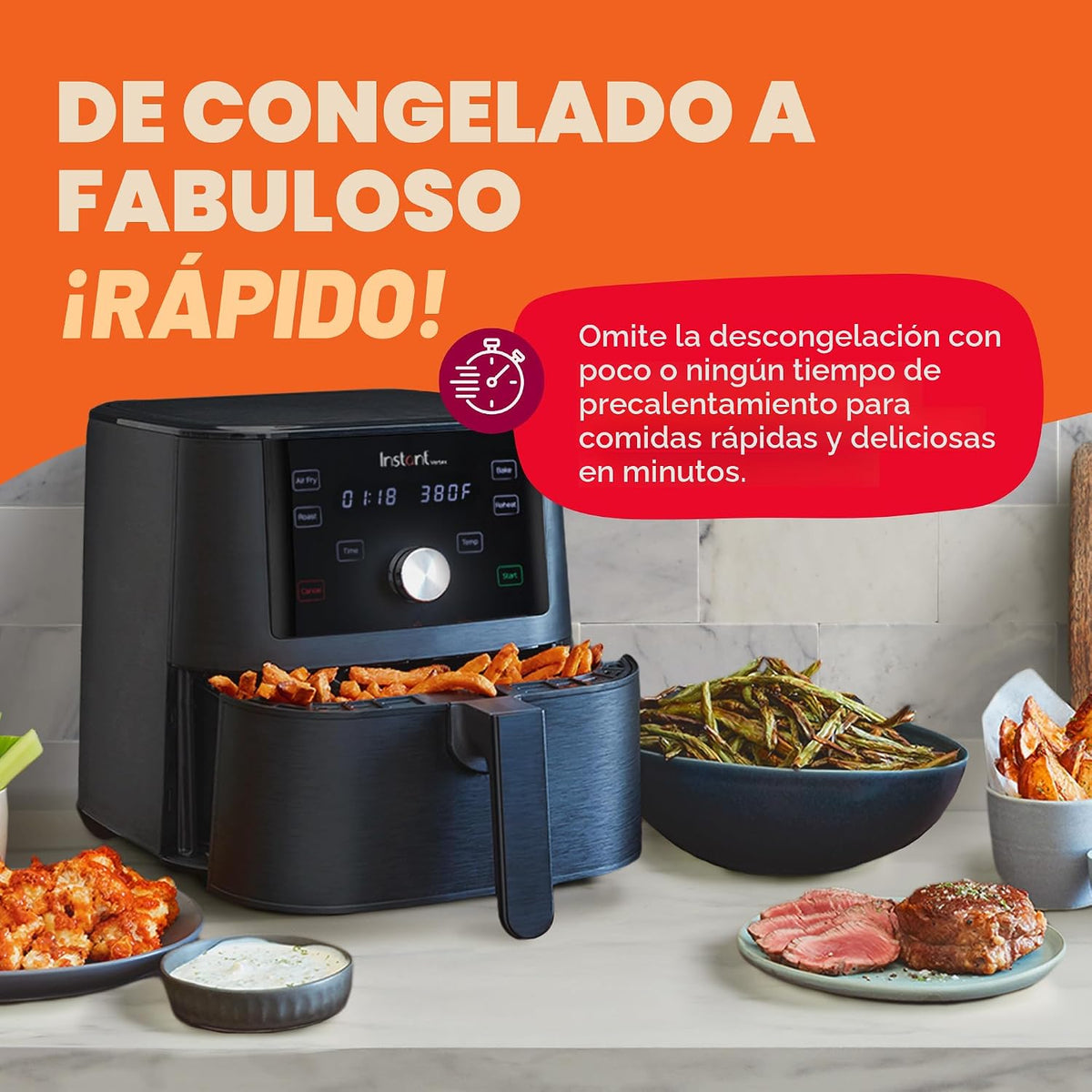 Instant Pot Vortex - Freidora de aire XL de 6 cuartos de galón, funciones 4 en 1 que hace crujiente, asa, recalienta, hornea para comidas rápidas y fáciles, más de 100 recetas en la aplicación, es