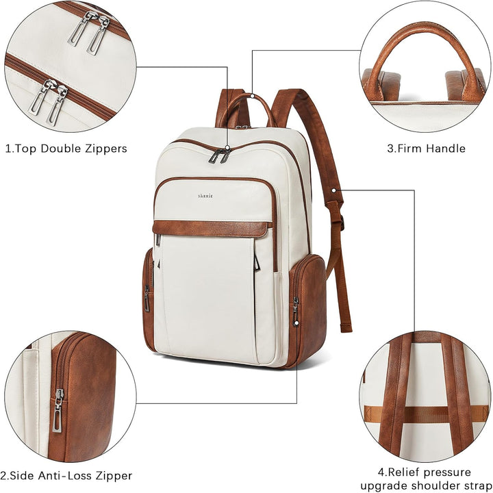 Shrrie Mochila de cuero para computadora portátil para mujer con 17...