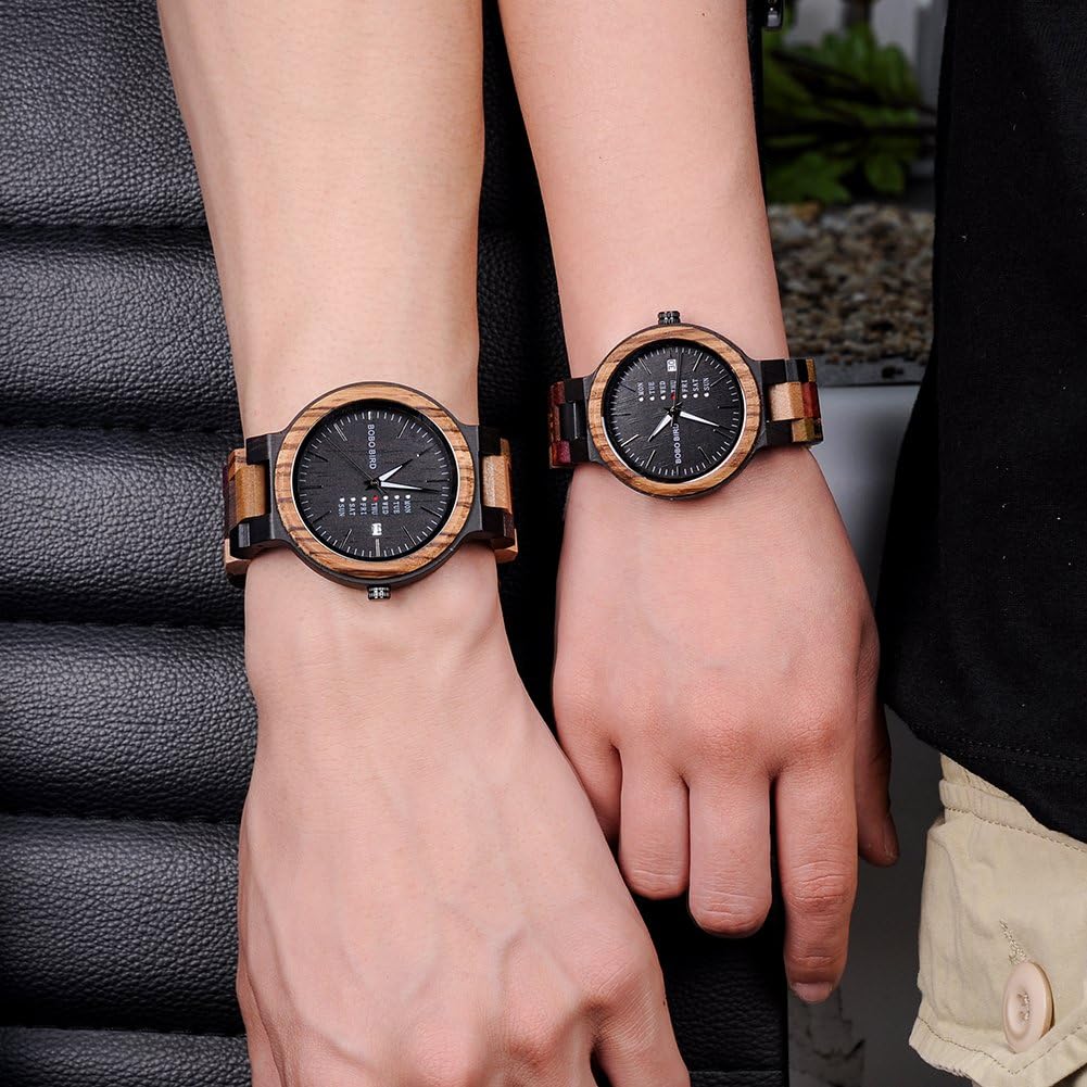BOBO BIRD Relojes de madera coloridos relojes de pulsera de madera para semana y fecha, multifunción, hecho a mano, reloj de cuarzo, cronógrafo deportivo, reloj de pulsera único para hombres y mujeres