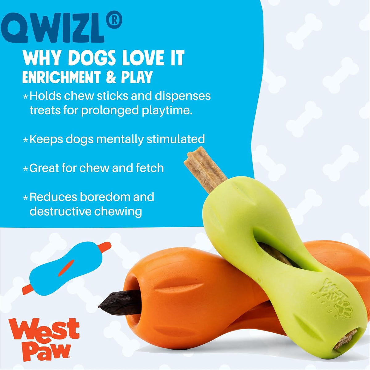 West Paw Zogoflex Qwizl Juguete Interactivo Dispensador de Premios Rompecabezas para Perros, Mandarina, Pequeño
