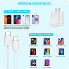Cargador rápido para iPhone 18 17 16 15, paquete de 3 unidades USB C iPad carga PD bloque de carga rápida 6 pies de largo USBC a tipo C i cable de carga de teléfono para iPhone Duo/18 Pro/17 Air/Pro