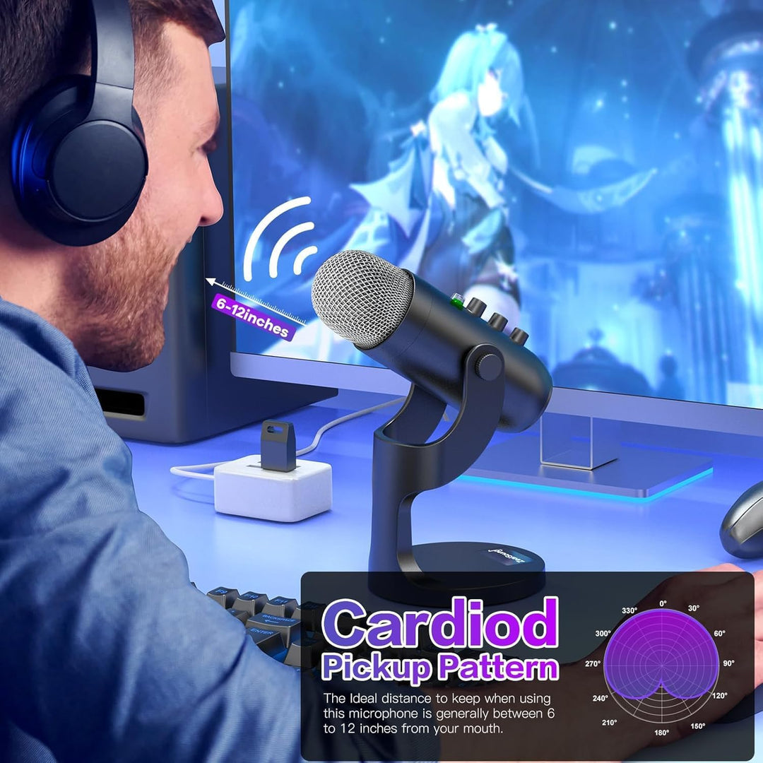 ZealSound Micrófono inalámbrico para PC, micrófono podcast con canc...