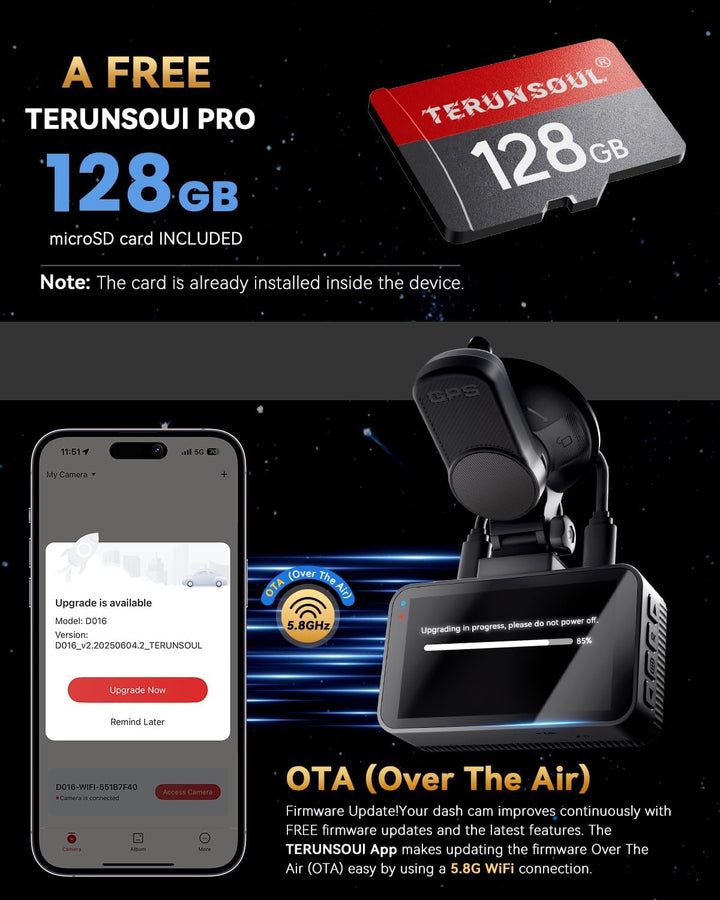 TERUNSOUl Cámara de tablero frontal y trasera 4K4K tarjeta