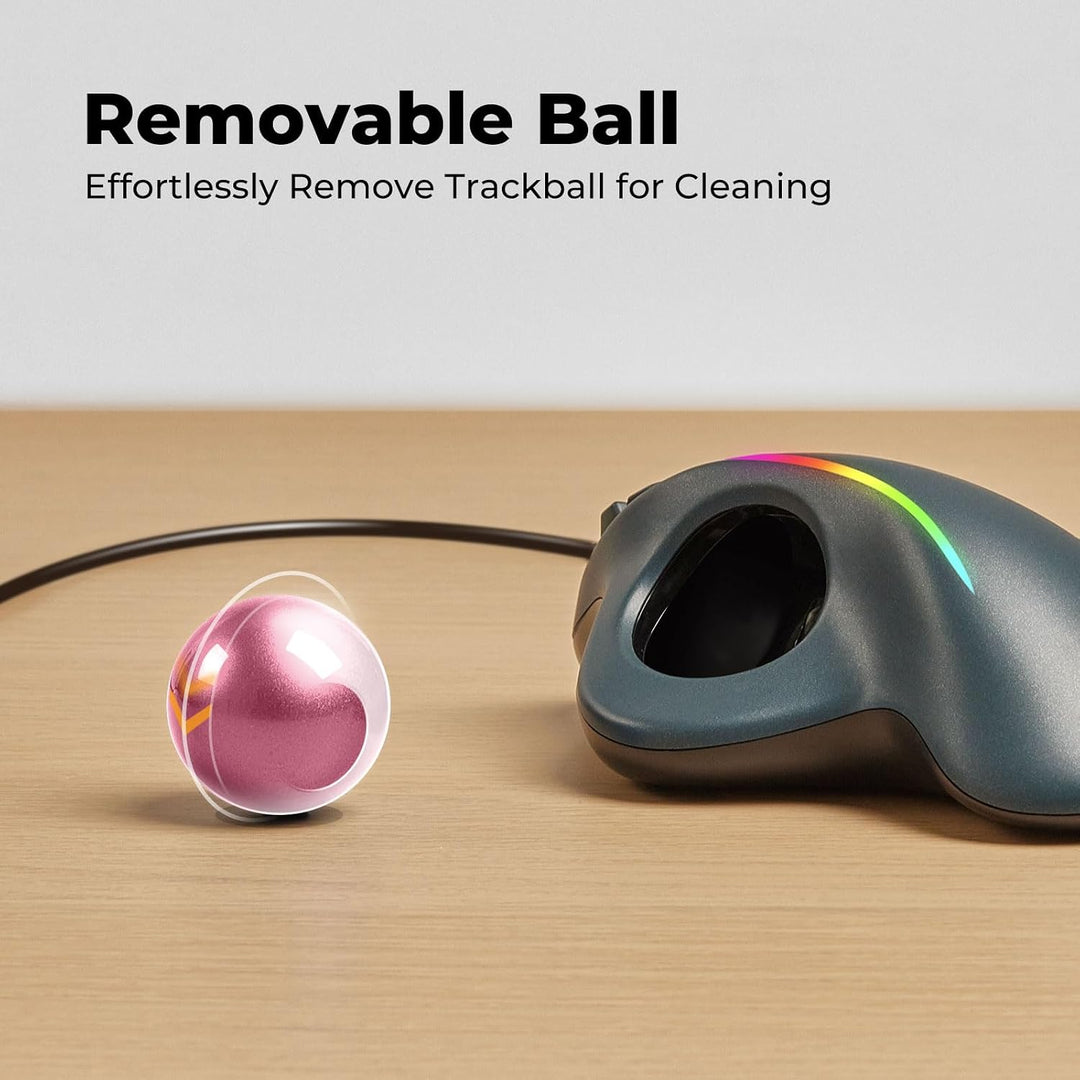 PORLEI Ratón de Trackball con cable con iluminación RGB, control er...