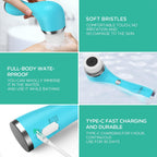 VOYOR Cepillo eléctrico para el cuerpo para la ducha, cepillo de limpieza facial recargable, cepillo giratorio impermeable 5 en 1 para limpieza profunda de la piel