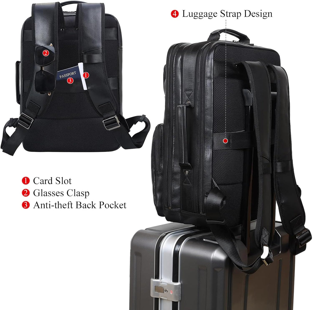 TIDING Mochila para portátil de cuero de grano completo de 17.3 pul...