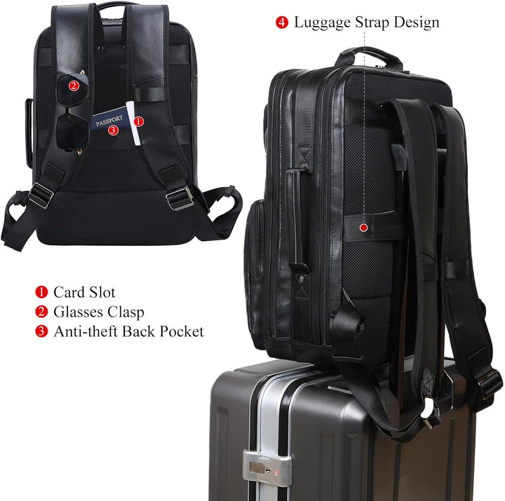 TIDING Mochila para portátil de cuero de grano completo de 17.3 pul...