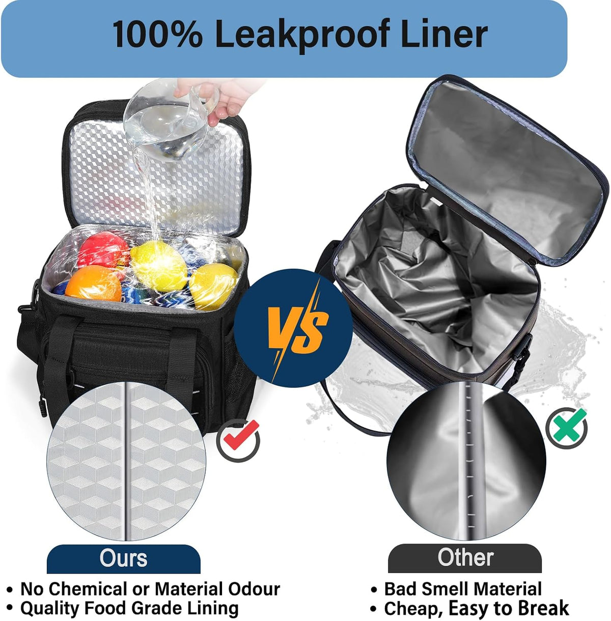Bolsa de almuerzo con enfriador - Lonchera táctica aislada para hombres - Cubo de almuerzo grande y suave expandible para adultos, trabajo, al aire libre, turnos, viajes, negro, 16L