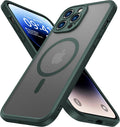 ImpactStrong Protector magnético diseñado para iPhone 14 Pro [protección de cámara] [prueba de caídas de grado militar] [compatible con MagSafe] Funda delgada translúcida mate (6.1 pulgadas), verde