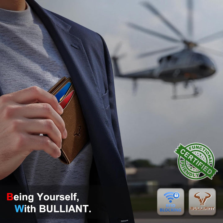 BULLIANT Cartera magnética para hombre, de piel de grano completo,...