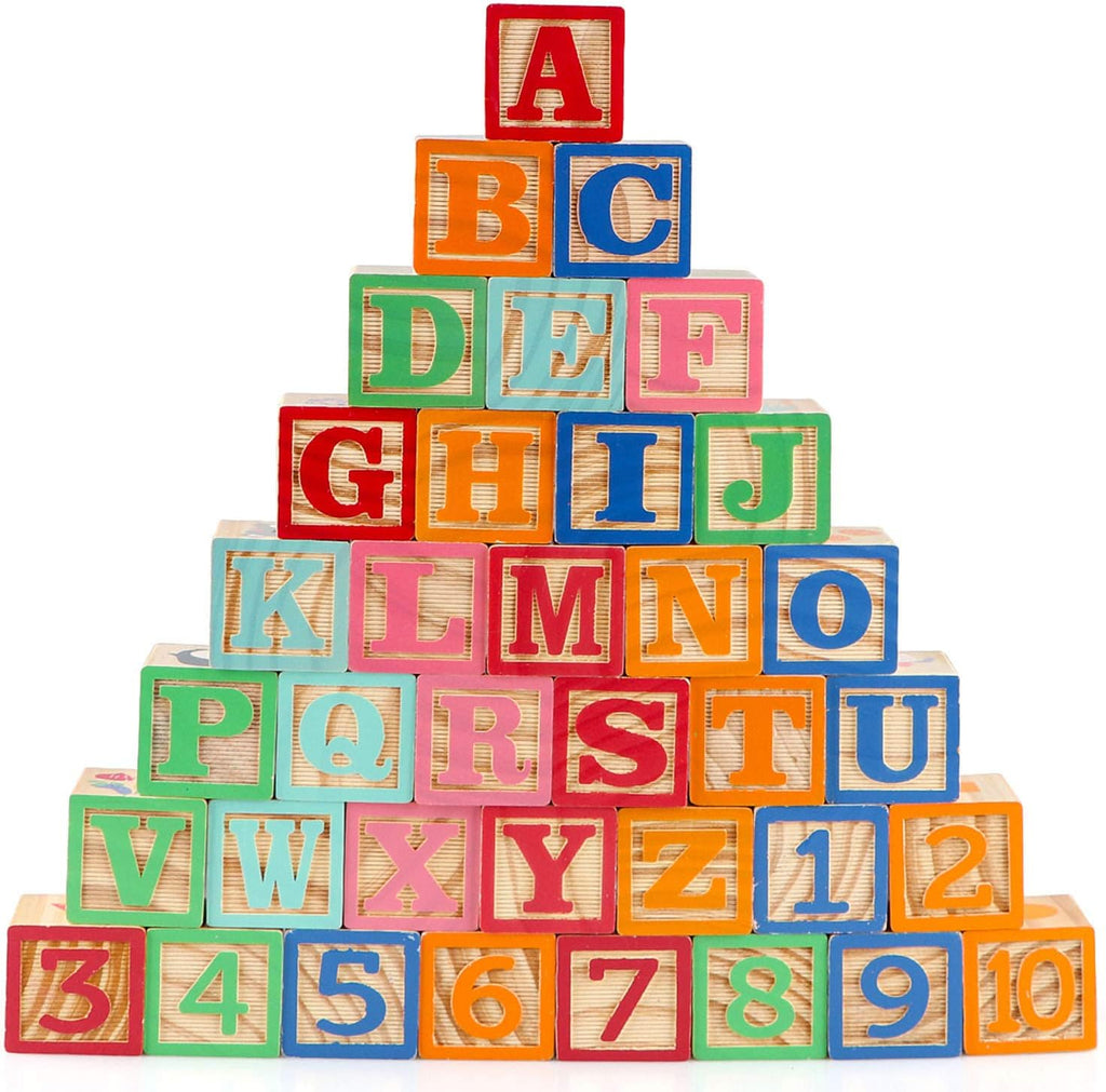 Bloques de construcción de juguete ABC de madera para niños pequeños de 1 a 3 años, 36 bloques de números del alfabeto de madera para apilar, aprendizaje preescolar, juguetes sensoriales
