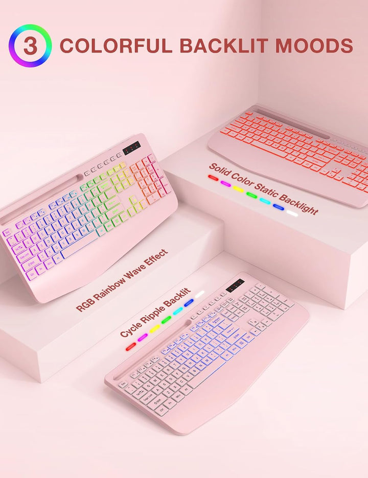 Combo de teclado y mouse inalámbricos, 9 efectos retroiluminados, r...