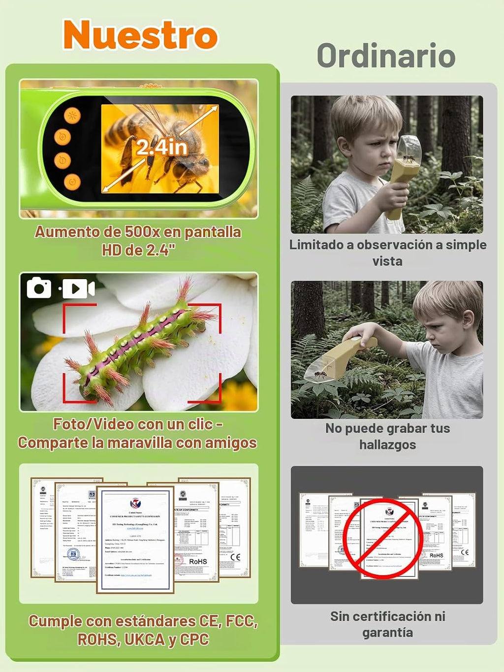 Cazador de insectos para niños con microscopio, kit para capturar insectos - Color verde esmeralda