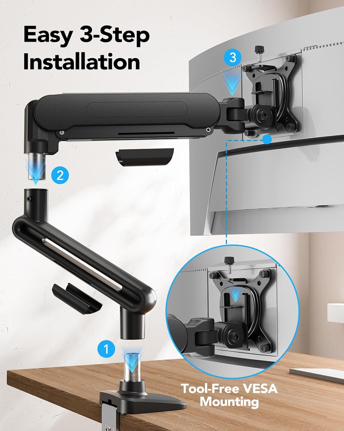 HUANUO Brazo de monitor ultraancho para pantallas de 13 a 40 pulgadas, soporte para monitor individual con capacidad para hasta 26.4 libras, soporte de monitor ajustable con abrazadera en C y base de