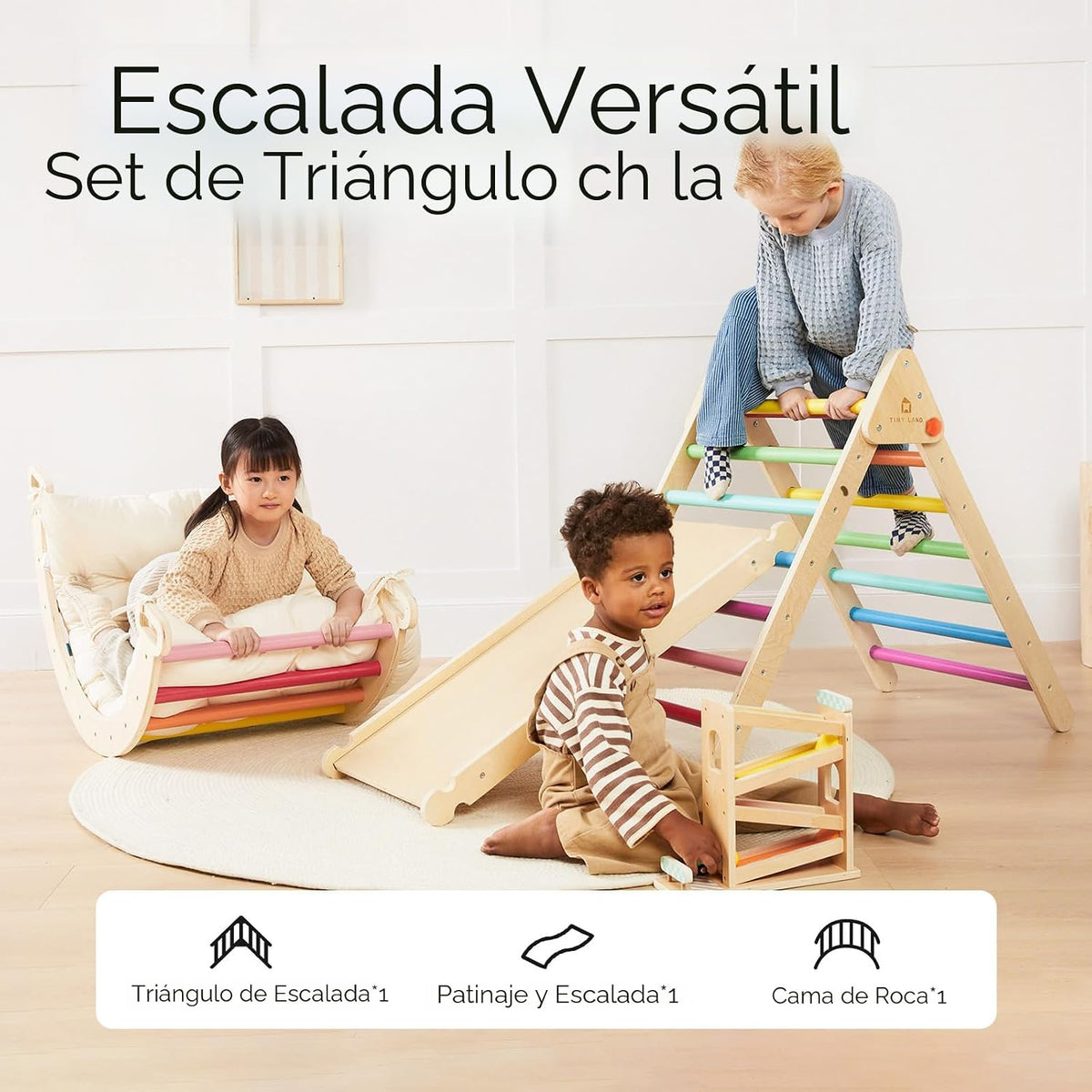 Tiny Land Pikler - Juego de triángulos plegables 7 en 1, juego de juguetes de escalada triangulares Pikler para niños, parque infantil interior de bebé, gimnasio de selva, juego de escalada Montessori