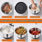 Juego de 21 tazones negros para mezclar con tapas, tamaño 4.5, 4, 3.5, 2.1, 1.5, 1.1 cuartos de galón para hornear, cuencos de acero inoxidable con base antideslizante y accesorios para