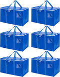 BALEINE Paquete de 6 bolsas de mudanza de gran tamaño con asas reforzadas, bolsa de almacenamiento resistente para ropa, suministros de mudanza (azul rey, paquete de 6)