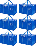 BALEINE Paquete de 6 bolsas de mudanza de gran tamaño con asas reforzadas, bolsa de almacenamiento resistente para ropa, suministros de mudanza (azul rey, paquete de 6)