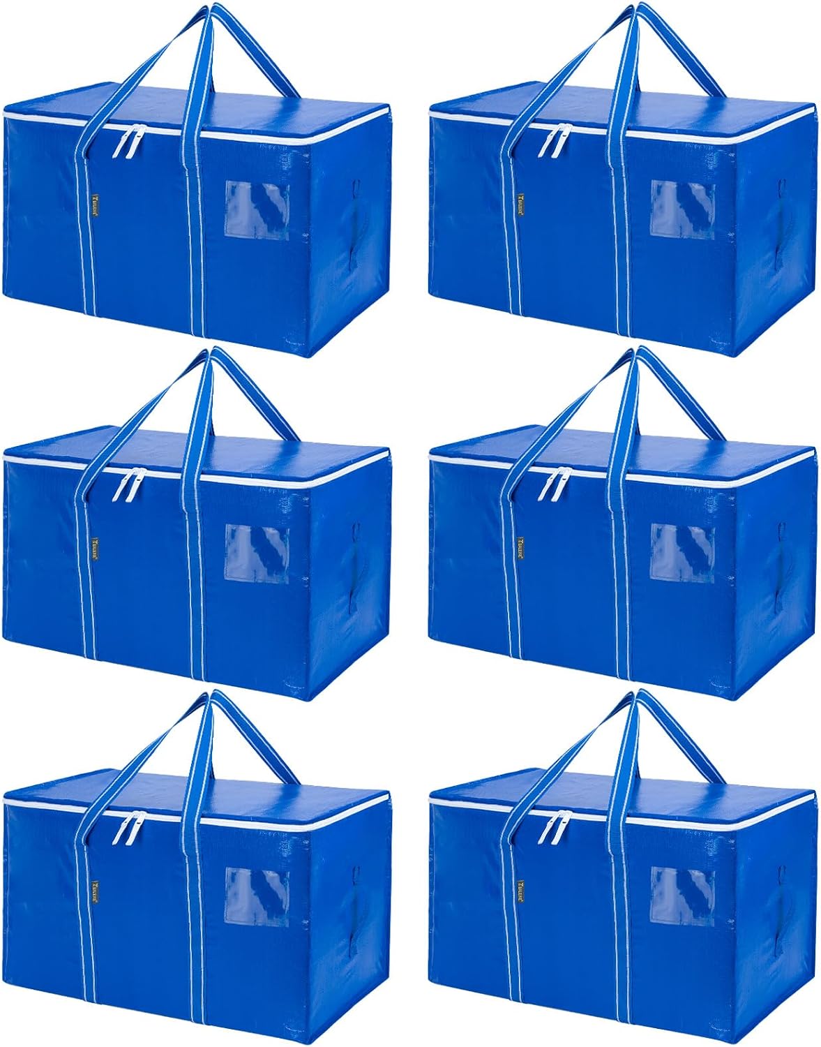 BALEINE Paquete de 6 bolsas de mudanza de gran tamaño con asas reforzadas, bolsa de almacenamiento resistente para ropa, suministros de mudanza (azul rey, paquete de 6)