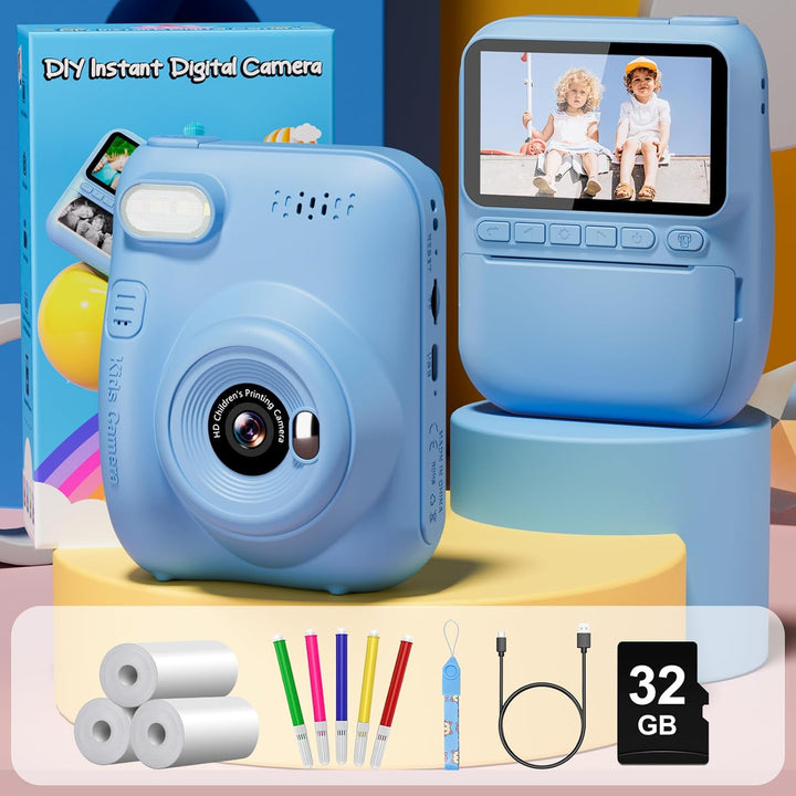 Cámara de impresión instantánea para niños, 3.0 pulgadas HD 32MP re...