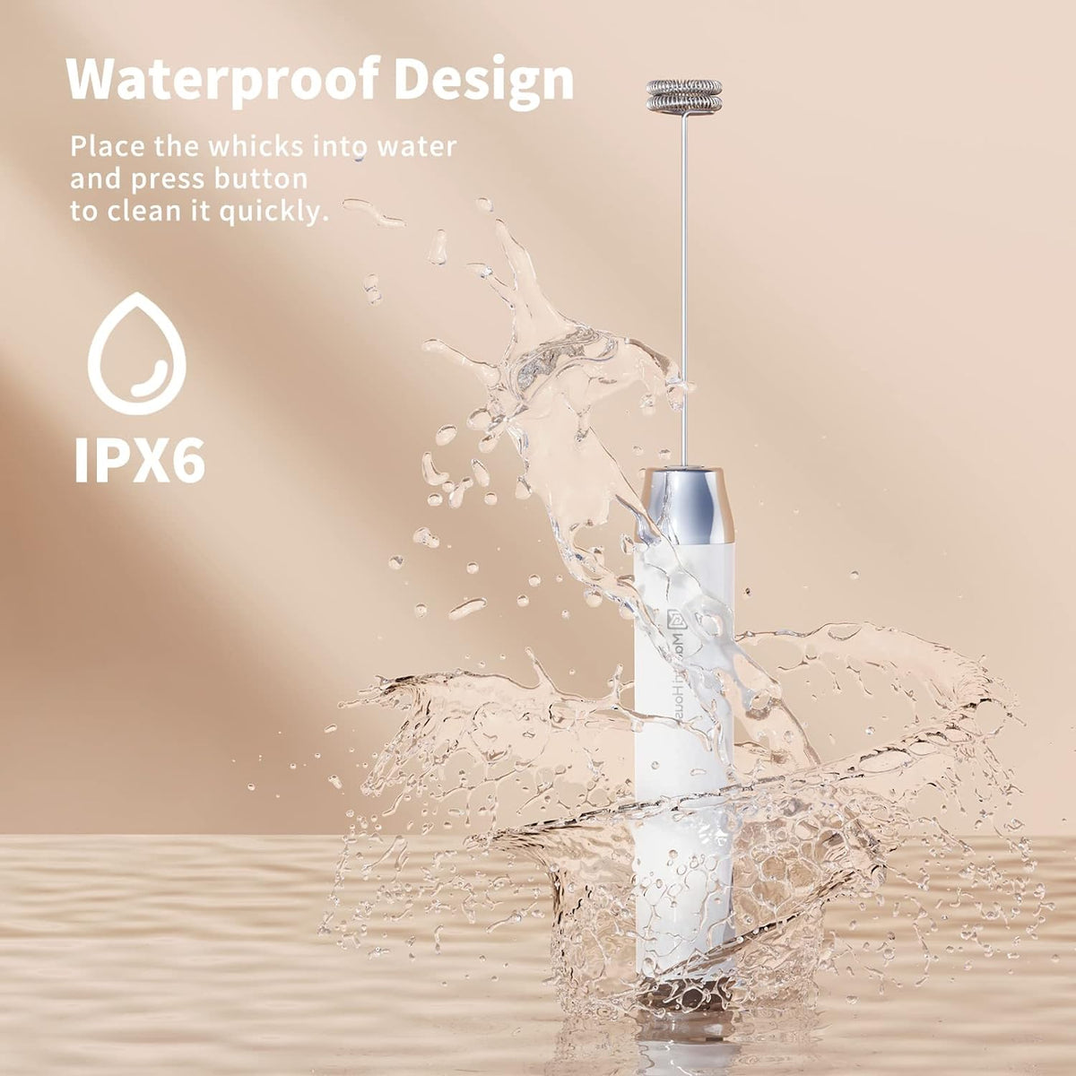 Maestri House LunaFro - Espumador de leche recargable con soporte, máquina de espuma eléctrica de mano, impermeable, desmontable, de acero inoxidable, mezclador de bebidas, espumador para lattes