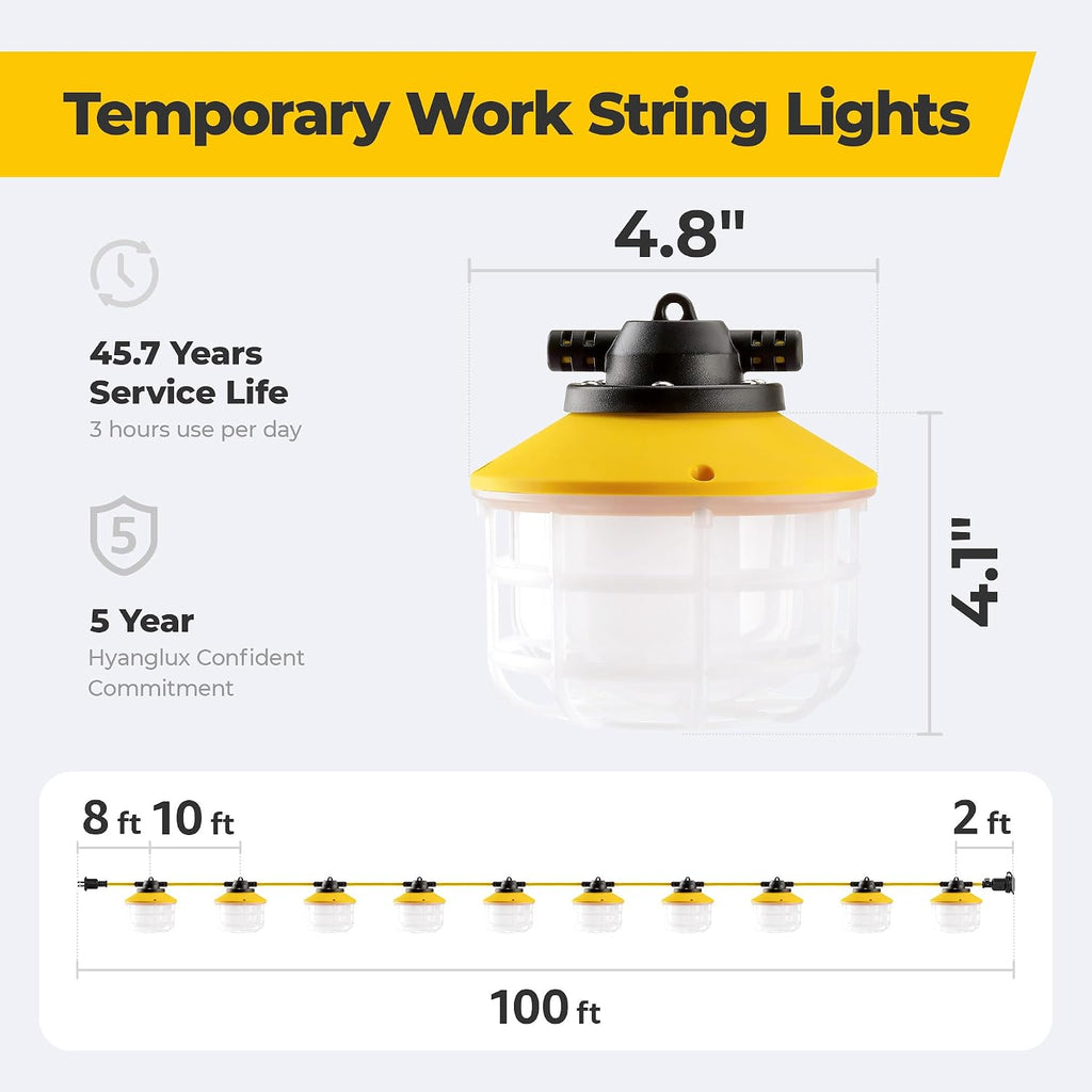 Cadena de luces LED de construcción de 100 pies, 150 W