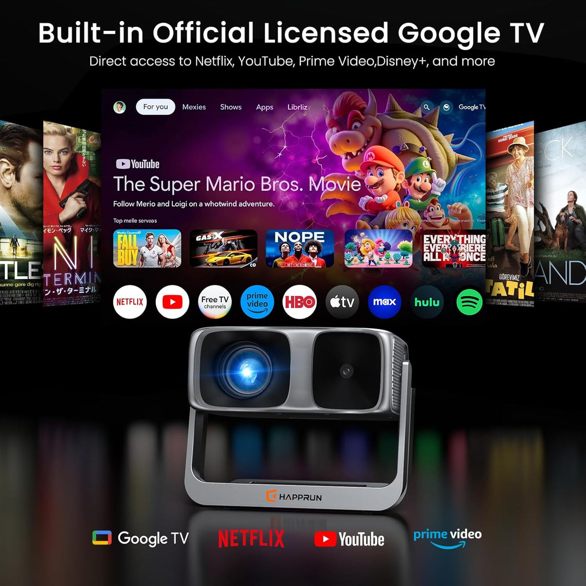 Proyector para exteriores de Google TV con licencia oficial ANSI