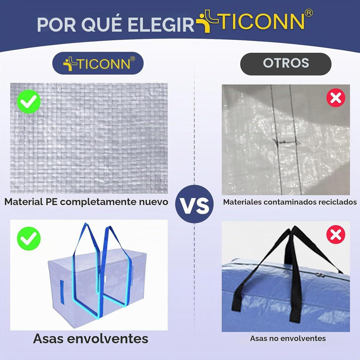 TICONN Paquete de 8 bolsas de mudanza extra grandes resistentes con cremalleras y asas de transporte, bolsas de almacenamiento duraderas para organizadores de armario y almacenamiento (paquete de 8