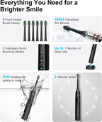 Kit de Cuidado Dental Pro Mejorado: Hilo Dental de Agua de 5 Modos y Cepillo de Dientes, Negro
