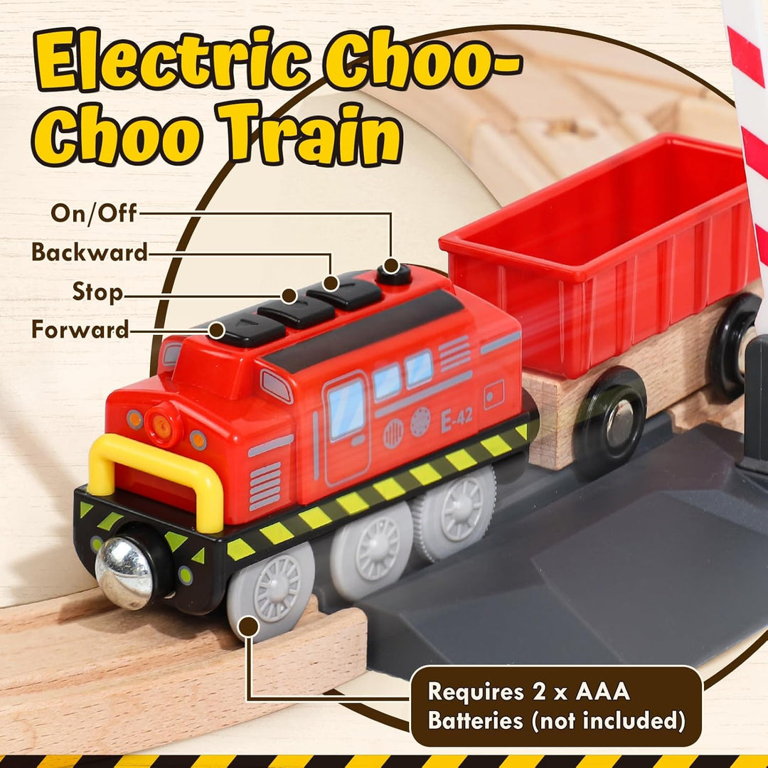 Lehoo Castle Juego de tren de madera, juguetes de construcción para...