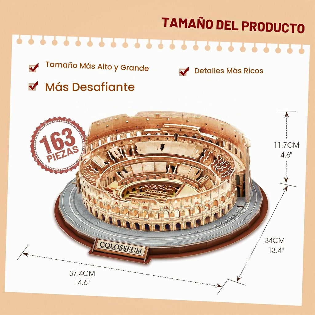 CubicFun Rome Coliseo Rompecabezas 3D para Adultos y Niños, Kit de Modelo de 163 Piezas