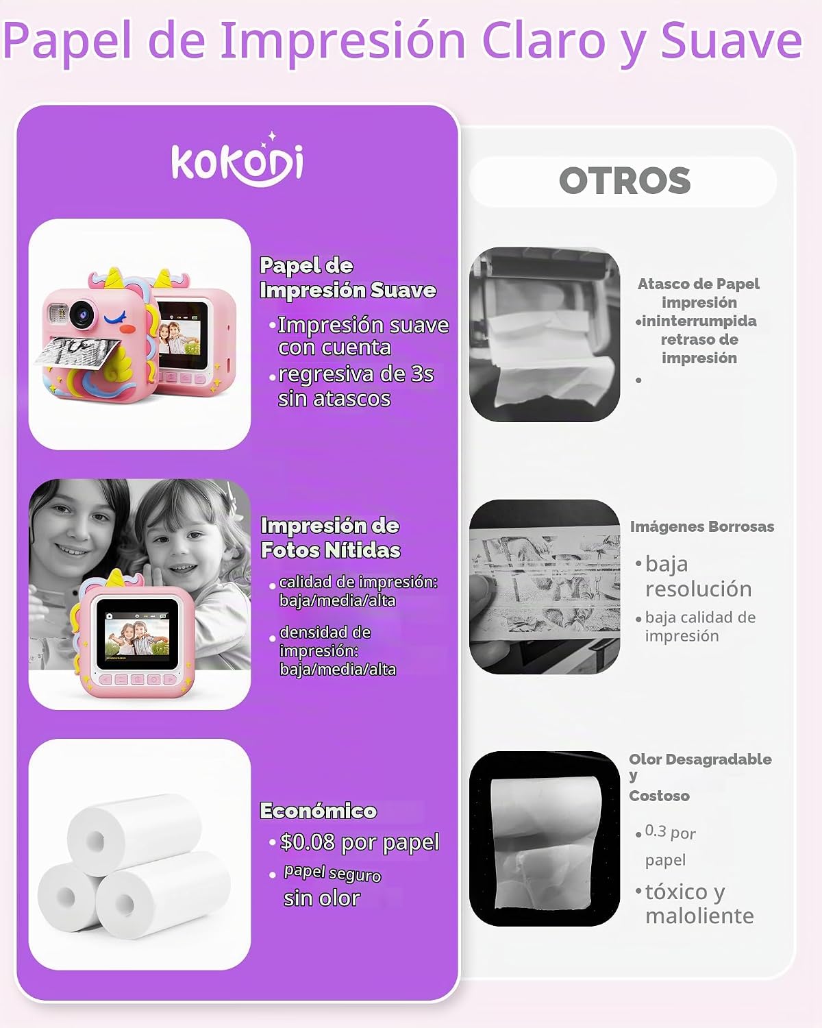 KOKODI Cámara de impresión instantánea para niños, cámaras para niños pequeños, regalos de cumpleaños de Navidad para niñas de 3 a 12 años, cámara de video digital imprimible instantánea para niños, juguetes para niñas de 5 a 7 años (rosa)