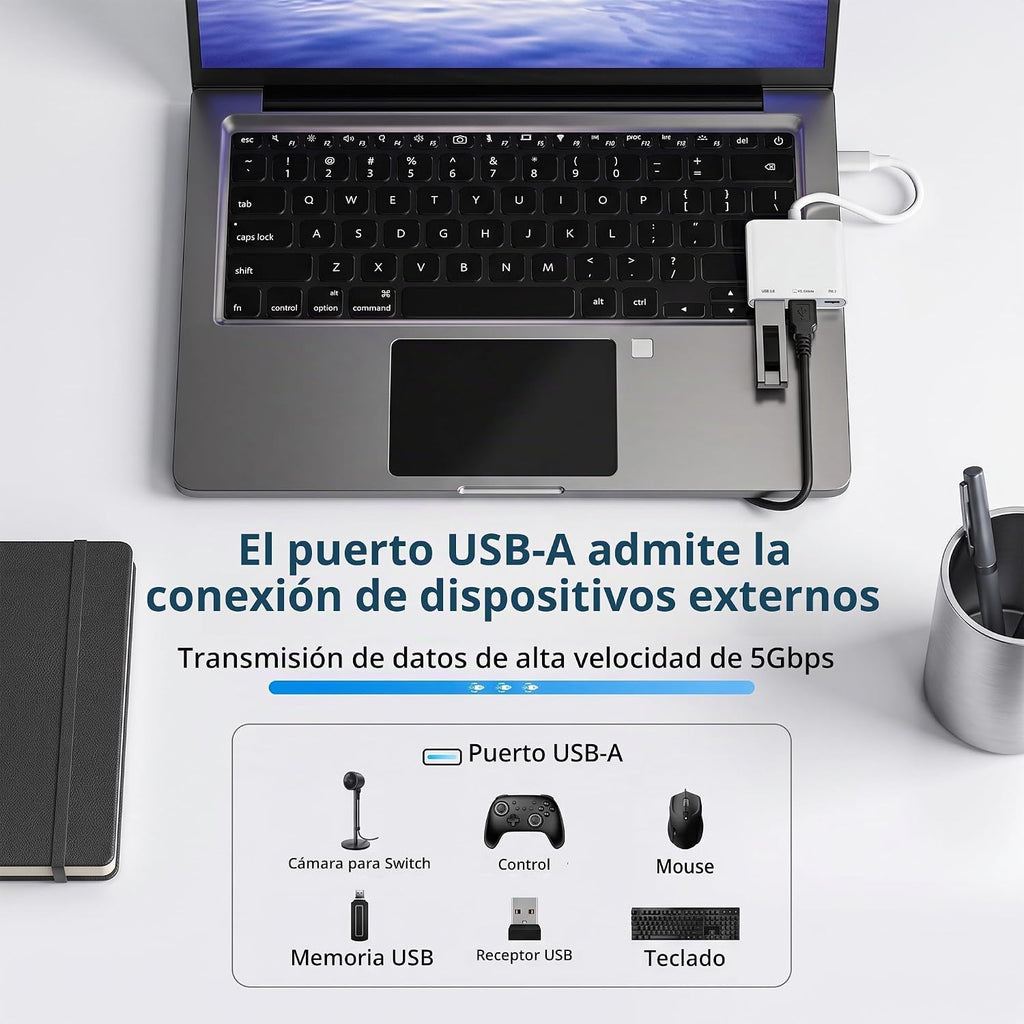 Adaptador USB C a HDMI para iPhone 17 16 15, 4K @60Hz ~ 120Hz iPhone a TV, adaptador USB C con carga rápida de 100 W, puerto USB 3.0 de 5 Gbps, dongle HDMI para iPad/TV/proyector/monitor, certificado