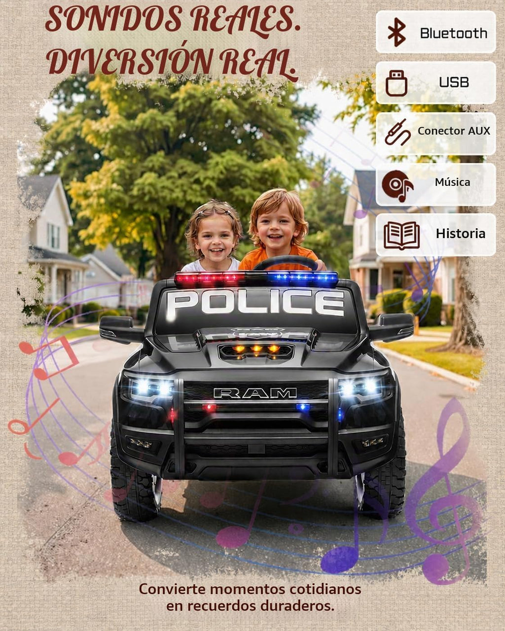 First Ride On RAM 1500 RHO 24V - Coche de policía de 2 plazas para niños