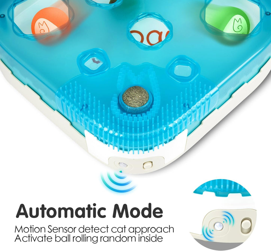 Migipaws Juguete interactivo 7 en 1 para gatos activado por movimiento, reemplazos incluidos con bola de gato de rebote automático, varita de palmera de pluma,