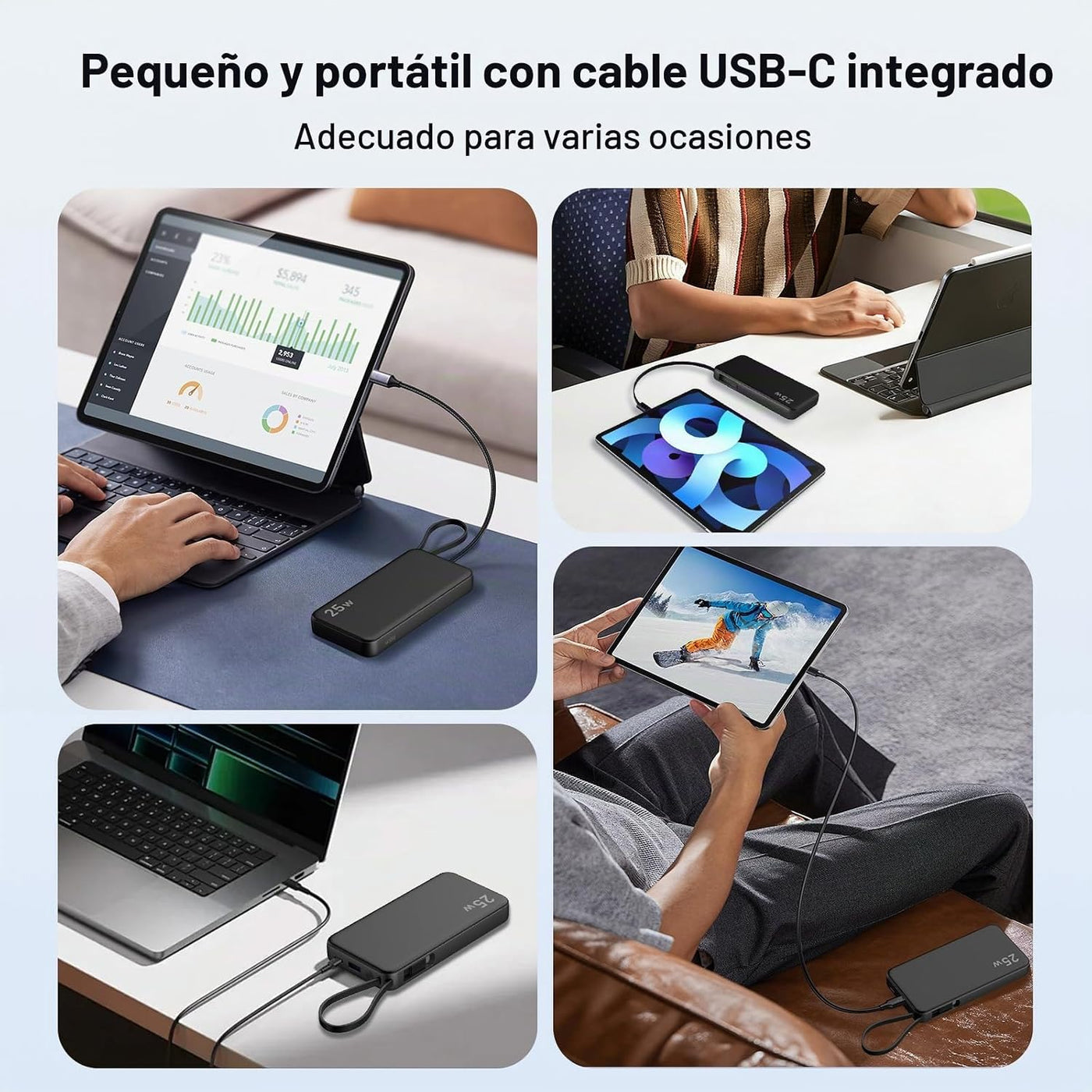 NOBIS Cargador portátil 25W 10000mAh Power Bank con cable USB-C inc...