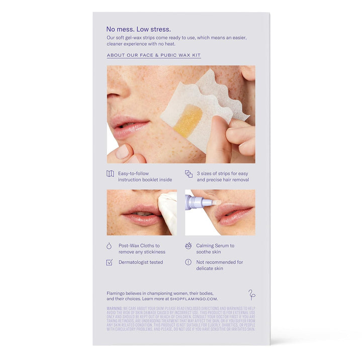 Flamingo Kit de cera facial y bikini para mujer, tiras de cera para...
