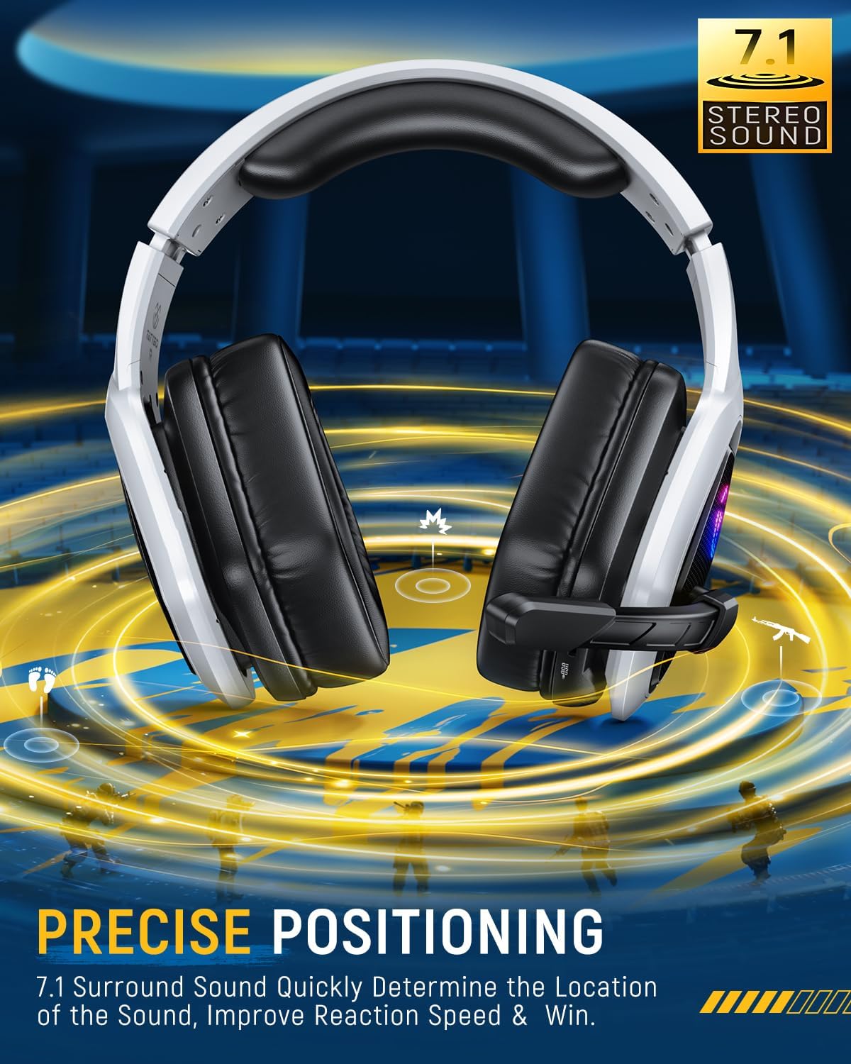 Tatybo Auriculares inalámbricos para juegos con micrófono, sonido 7.1