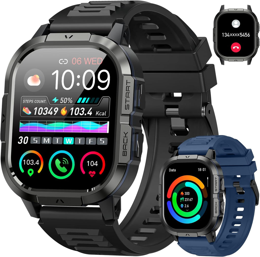 Relojes inteligentes militares para hombres, llamadas Bluetooth AMOLED de 2.06 pulgadas, IP68 con monitor de sueño, podómetro, más de 110 modos deportivos, reloj inteligente táctico para Android, iOS y Samsung compatible