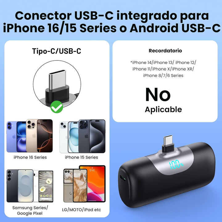 Mini cargador portátil para iPhone 17\/16\/15, cargador de batería...