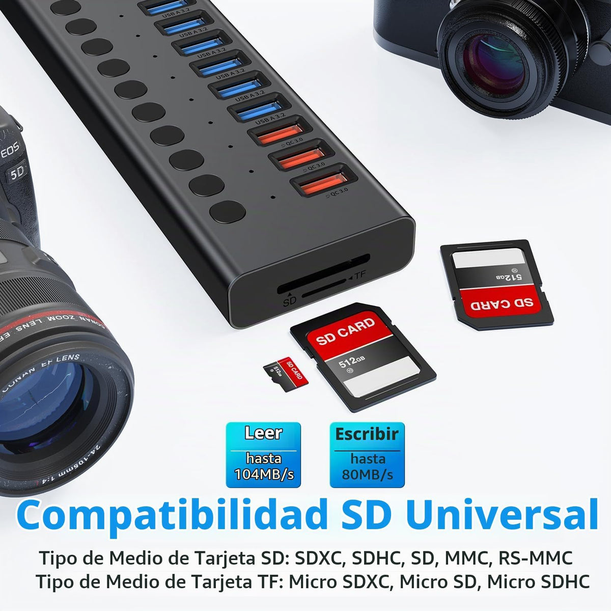 VANGREE, MK1-1200800C8, hub USB 3.2 de 17 puertos, alimentado, adaptador 12V/8A