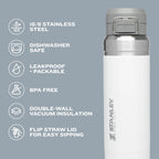 Stanley Quick Flip GO Botella de Agua de 24 oz | Tapa con Botón Pulsador | A Prueba de Fugas y Empacable para Viajes y Deportes | Acero Inoxidable Aislado | Sin BPA | Negro 2.0
