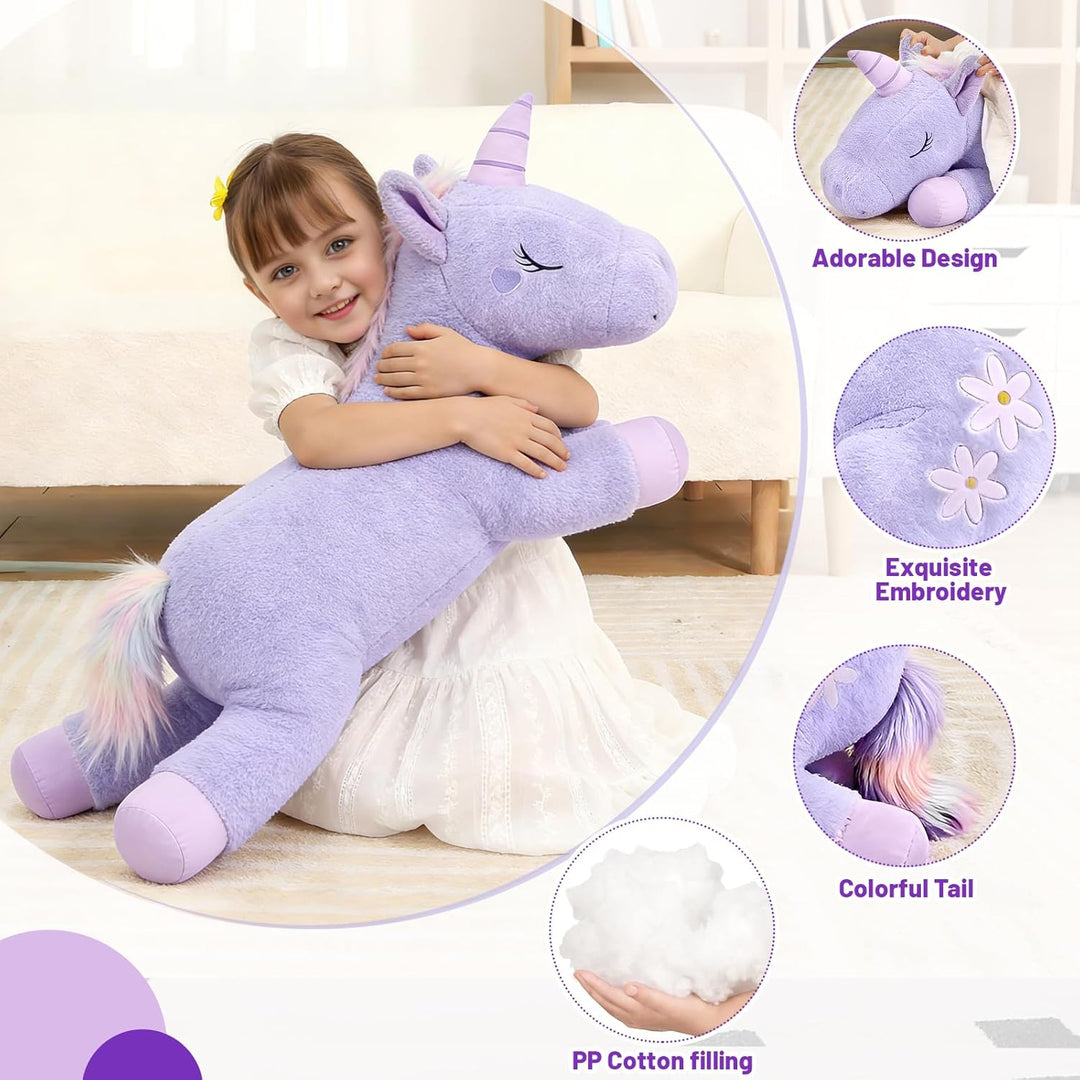 Peluche de unicornio morado gigante de 32 pulgadas, almohada de cue...