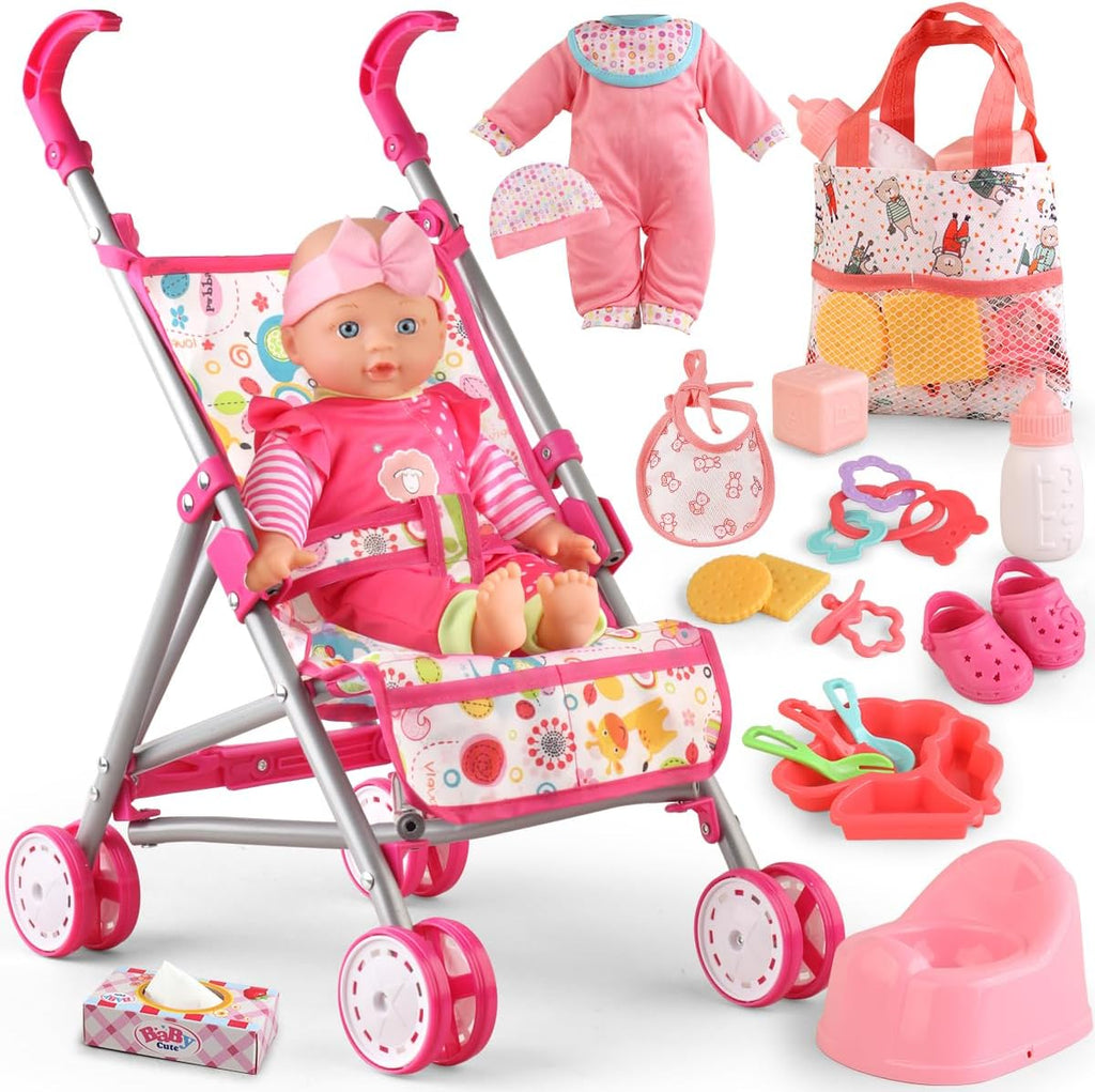 YIYBM Muñeca de bebé con juego de cochecito con muñecas de bebé