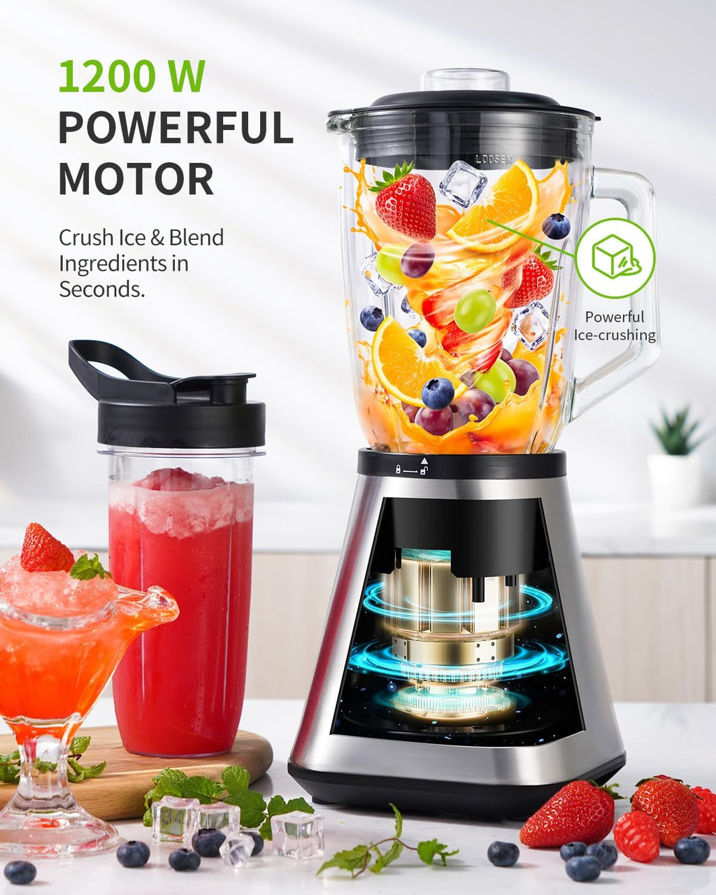 GDOR Batidora de batido para cocina, licuadora de vidrio de 1200 W con